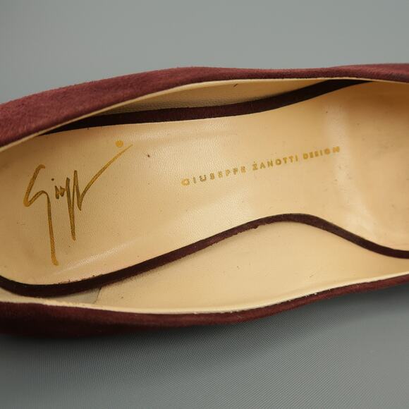 GIUSEPPE ZANOTTI Size 6.5 Burgundy Suede Peep Toe Platform SHARON Pumps - Picture 8 of 9